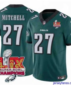 Premium Philadelphia Eagles 27 Quinyon Mitchell Green 2025 Eagles Logo Super Bowl LIX Patch New F.U.S.E  Vapor Untouchable Limited Stitched Football Jersey