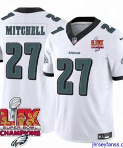 Impressive Philadelphia Eagles 27 Quinyon Mitchell White 2025 Eagles Logo Super Bowl LIX Patch New F.U.S.E  Vapor Limited Stitched Football Jersey