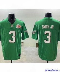 Outstanding Philadelphia Eagles 3 Nolan Smith Jr  Green 2025 Super Bowl LIX Patch F.U.S.E  Throwback Vapor Untouchable Limited Stitched Football Jersey