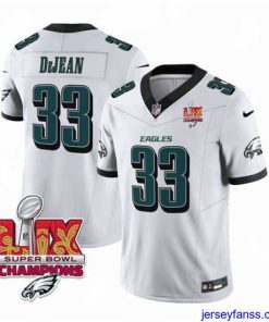 Impressive Philadelphia Eagles 33 Cooper DeJean White 2025 Eagles Logo Super Bowl LIX Patch New F.U.S.E  Vapor Untouchable Limited Stitched Football Jersey
