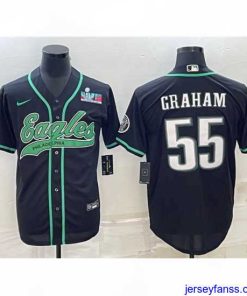 Fantastic Philadelphia Eagles 55 Brandon Graham Black With Super Bowl LVII Patch Cool Base Stitched Baseball Jersey