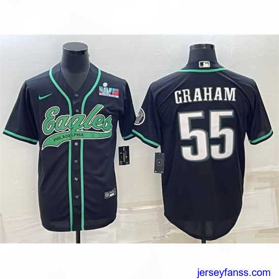 Fantastic Philadelphia Eagles 55 Brandon Graham Black With Super Bowl LVII Patch Cool Base Stitched Baseball Jersey