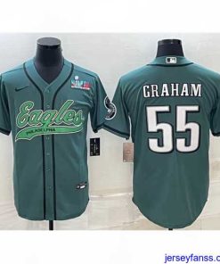 Stylish Philadelphia Eagles 55 Brandon Graham Green With Super Bowl LVII Patch Cool Base Stitched Baseball Jersey