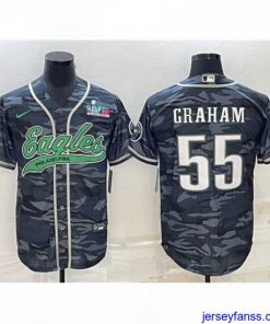 Impressive Philadelphia Eagles 55 Brandon Graham Grey Camo With Super Bowl LVII Patch Cool Base Stitched Baseball Jersey