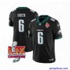 Stylish Philadelphia Eagles 6 DeVonta Smith Black 2025 Eagles Logo Super Bowl LIX Patch New F.U.S.E  Vapor Limited Stitched Football Jersey