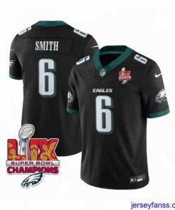 Stylish Philadelphia Eagles 6 DeVonta Smith Black 2025 Eagles Logo Super Bowl LIX Patch New F.U.S.E  Vapor Limited Stitched Football Jersey