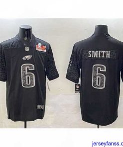 Gorgeous Philadelphia Eagles 6 DeVonta Smith Black 2025 Super Bowl LIX Patch Reflective Vapor Untouchable Limited Stitched Football Jersey