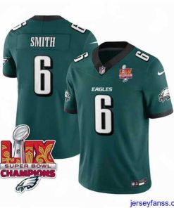 Outstanding Philadelphia Eagles 6 DeVonta Smith Green 2025 Eagles Logo Super Bowl LIX Patch New F.U.S.E  Vapor Limited Stitched Football Jersey