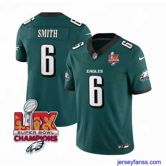 Outstanding Philadelphia Eagles 6 DeVonta Smith Green 2025 Eagles Logo Super Bowl LIX Patch New F.U.S.E Vapor Limited Stitched Football Jersey