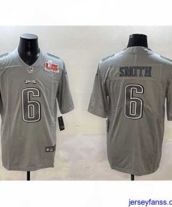 Stylish Philadelphia Eagles 6 DeVonta Smith Grey 2025 Super Bowl LIX Patch Atmosphere Fashion Vapor Untouchable Limited Stitched Football Jersey