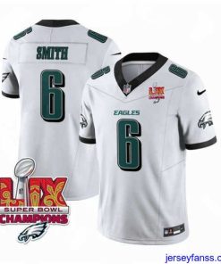 Gorgeous Philadelphia Eagles 6 DeVonta Smith White 2025 Eagles Logo Super Bowl LIX Patch New F.U.S.E  Vapor Untouchable Limited Stitched Football Jersey