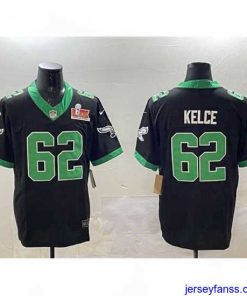 Outstanding Philadelphia Eagles 62 Jason Kelce Black 2025 Super Bowl LIX Patch F.U.S.E  Vapor Untouchable Limited Stitched Football Jersey