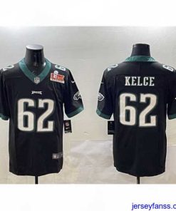 Stylish Philadelphia Eagles 62 Jason Kelce Black 2025 Super Bowl LIX Patch Vapor Untouchable Limited Stitched Football Jersey