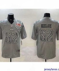 Gorgeous Philadelphia Eagles 62 Jason Kelce Grey 2025 Super Bowl LIX Patch Atmosphere Fashion Vapor Untouchable Limited Stitched Football Jersey