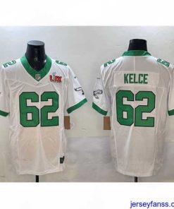 Amazing Philadelphia Eagles 62 Jason Kelce White 2025 Super Bowl LIX Patch F.U.S.E  Vapor Untouchable Limited Stitched Football Jersey