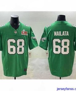 Gorgeous Philadelphia Eagles 68 Jordan Mailata Green 2025 Super Bowl LIX Patch F.U.S.E  Throwback Vapor Untouchable Limited Stitched Football Jersey