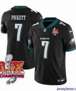 Amazing Philadelphia Eagles 7 Kenny Pickett Black 2025 Eagles Logo Super Bowl LIX Patch New F.U.S.E  Vapor Limited Stitched Football Jersey