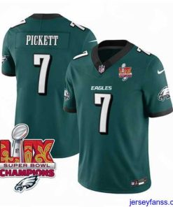 Exclusive Philadelphia Eagles 7 Kenny Pickett Green 2025 Eagles Logo Super Bowl LIX Patch New F.U.S.E  Vapor Limited Stitched Football Jersey