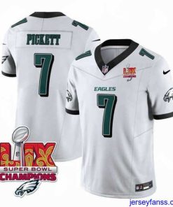 Premium Philadelphia Eagles 7 Kenny Pickett White 2025 Eagles Logo Super Bowl LIX Patch New F.U.S.E  Vapor Limited Stitched Football Jersey