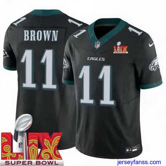Amazing Philadelphia Eagles A.J. Brown #11 Black 2024 2025 Super Bowl LIX F.U.S.E Stitched NFL Jersey