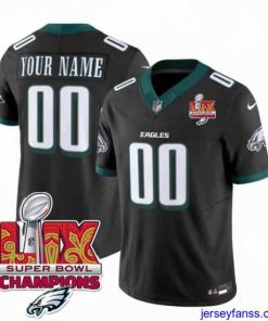 Gorgeous Philadelphia Eagles Active Player Custom Black 2025 Eagles Logo Super Bowl LIX Patch New F.U.S.E  Vapor Limited Stitched Football Jersey