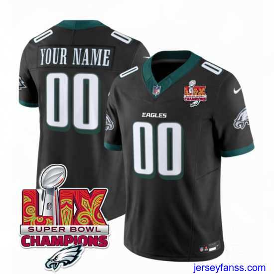 Gorgeous Philadelphia Eagles Active Player Custom Black 2025 Eagles Logo Super Bowl LIX Patch New F.U.S.E Vapor Limited Stitched Football Jersey