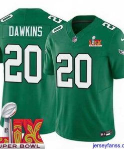 Stylish Philadelphia Eagles Brian Dawkins #20 Kelly Green 2024 2025 Super Bowl LIX F.U.S.E Stitched NFL Jersey