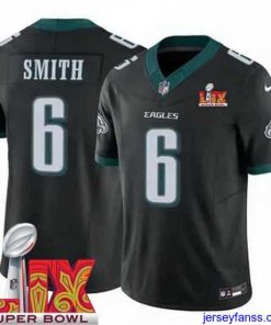 Fantastic Philadelphia Eagles DeVonta Smith #6 Black 2024 2025 Super Bowl LIX F.U.S.E Stitched NFL Jersey