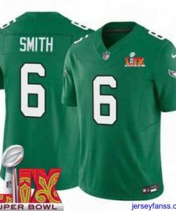 Exclusive Philadelphia Eagles DeVonta Smith #6 Kelly Green 2024 2025 Super Bowl LIX F.U.S.E Stitched NFL Jersey