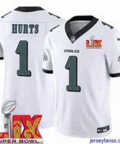 Stylish Philadelphia Eagles Jalen Hurts #1 White 2024 2025 Super Bowl LIX F.U.S.E Stitched NFL Jersey