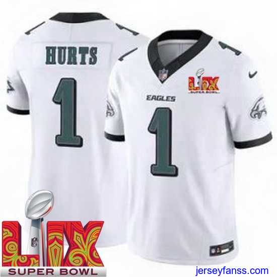 Stylish Philadelphia Eagles Jalen Hurts #1 White 2024 2025 Super Bowl LIX F.U.S.E Stitched NFL Jersey