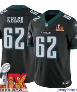 Fantastic Philadelphia Eagles Jason Kelce #62 Black 2024 2025 Super Bowl LIX F.U.S.E Stitched NFL Jersey