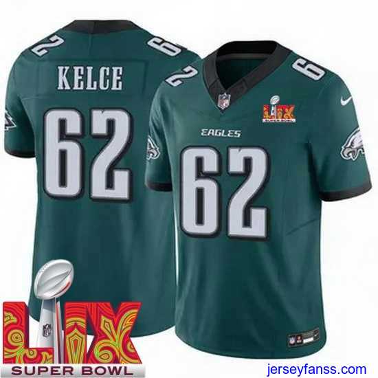 Amazing Philadelphia Eagles Jason Kelce #62 Green 2024 2025 Super Bowl LIX F.U.S.E Stitched NFL Jersey