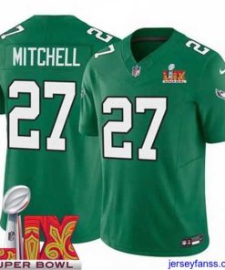 Amazing Philadelphia Eagles Quinyon Mitchell #27 Kelly Green 2024 2025 Super Bowl LIX F.U.S.E Stitched NFL Jersey