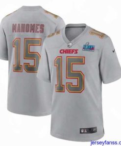 Fantastic Toddler Kansas City Chiefs 15 Patrick Mahomes Grey Super Bowl LVII Patch Atmosphere Fashion Stitched Game Jersey