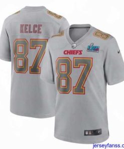 Gorgeous Toddler Kansas City Chiefs 87 Travis Kelce Grey Super Bowl LVII Patch Atmosphere Fashion Stitched Game Jersey