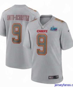 Stylish Toddler Kansas City Chiefs 9 JuJu Smith Schuster Grey Super Bowl LVII Patch Atmosphere Fashion Stitched Game Jersey