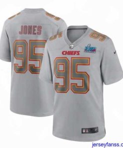 Exclusive Toddler Kansas City Chiefs 95 Chris Jones Grey Super Bowl LVII Patch Atmosphere Fashion Stitched Game Jersey