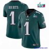 Fantastic Toddler Philadelphia Eagles 1 Jalen Hurts Green Super Bowl LVII Patch Vapor Untouchable Limited Stitched Jersey