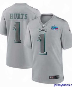 Impressive Toddler Philadelphia Eagles 1 Jalen Hurts Grey Super Bowl LVII Patch Atmosphere Fashion Stitched Game Jersey