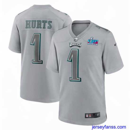 Impressive Toddler Philadelphia Eagles 1 Jalen Hurts Grey Super Bowl LVII Patch Atmosphere Fashion Stitched Game Jersey