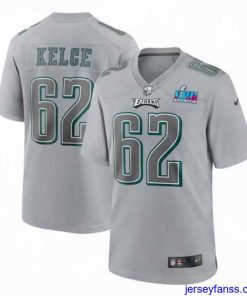 Amazing Toddler Philadelphia Eagles 62 Jason Kelce Grey Super Bowl LVII Patch Atmosphere Fashion Stitched Game Jersey