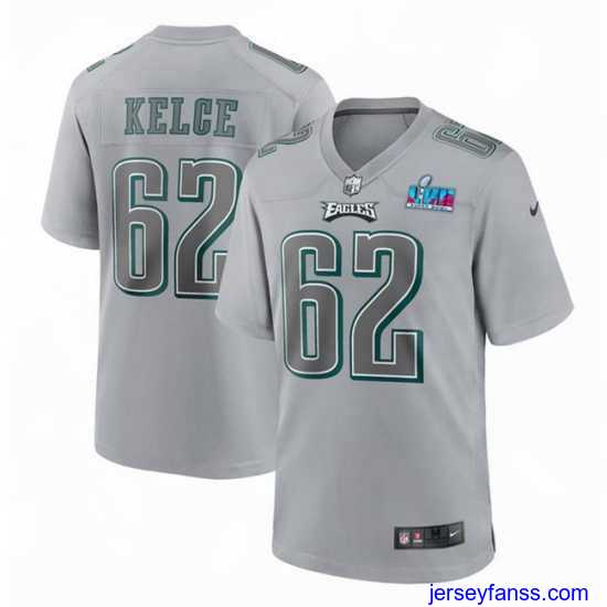 Amazing Toddler Philadelphia Eagles 62 Jason Kelce Grey Super Bowl LVII Patch Atmosphere Fashion Stitched Game Jersey