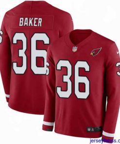 Outstanding Nike Cardinals #36 Budda Baker Red Team Color Stitched NFL Limited Therma Long Sleeve Jersey