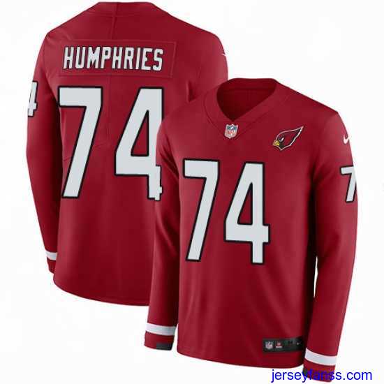 Premium Nike Cardinals #74 D J Humphries Red Team Color Stitched NFL Limited Therma Long Sleeve Jersey