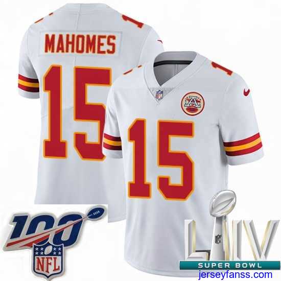 Outstanding Nike Kansas City Chiefs #15 Patrick Mahomes White 2020 Super Bowl LIV Stitched NFL Vapor Untouchable Limited Jersey