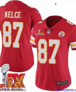 Outstanding Kansas City Chiefs Travis Kelce #87 Red 2024 2025 Super Bowl LIX F.U.S.E Stitched Jersey