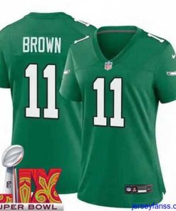 Stylish Philadelphia Eagles A.J. Brown #11 Kelly Green 2024 2025 Super Bowl LIX F.U.S.E Stitched NFL Jersey