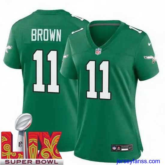 Stylish Philadelphia Eagles A.J. Brown #11 Kelly Green 2024 2025 Super Bowl LIX F.U.S.E Stitched NFL Jersey