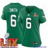 Impressive Philadelphia Eagles DeVonta Smith #6 Kelly Green 2024 2025 Super Bowl LIX F.U.S.E Stitched NFL Jersey